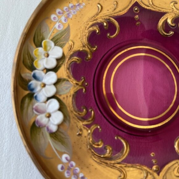 MURANO GLASS TEACUP SAUCER SET ITALY Venetian Hand Painted, Raised Floral Design - Picture 7 of 10